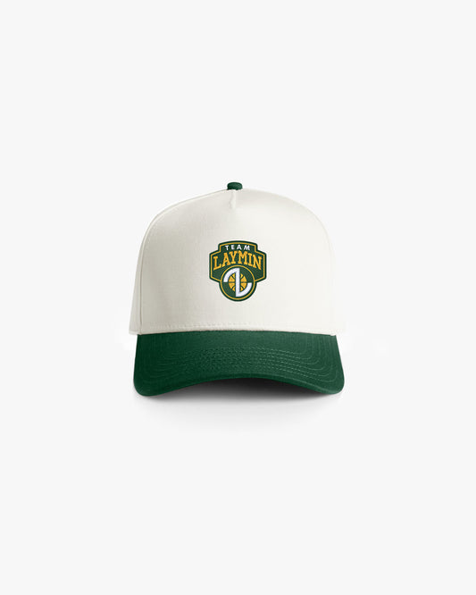 Natural and green brim cap with a Supersonics bootleg logo