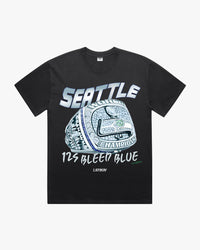Black t-shirt with Seattle graphic on chest
