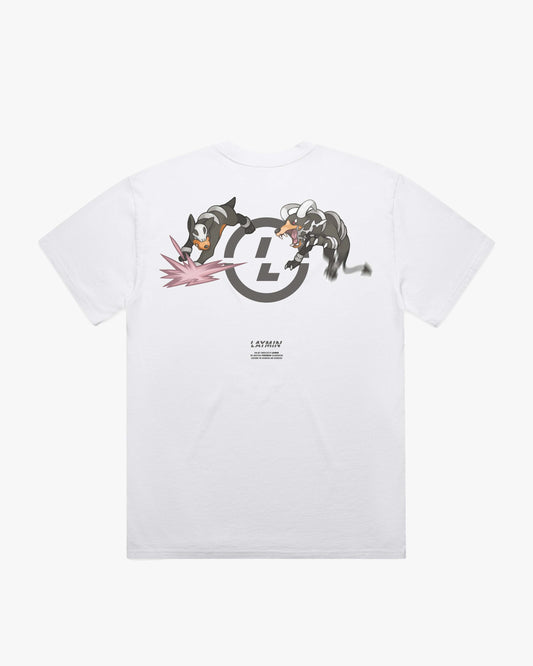 White tee back view mockup with graphic