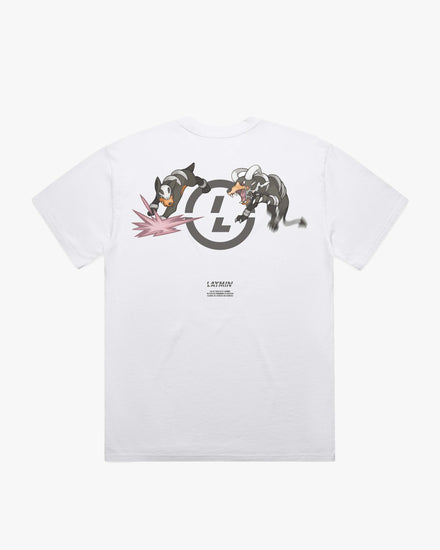 White tee back view mockup with graphic