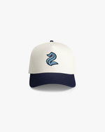 Natural and navy color hat with embroidery design