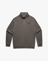 Gray half zip sweater front