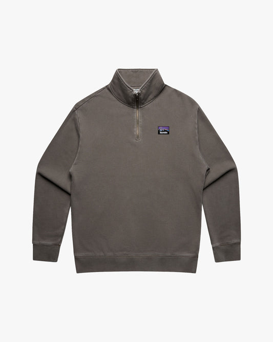 Gray half zip sweater front