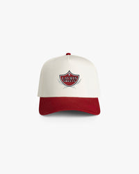 Natural and red color hat with embroidery logo on front