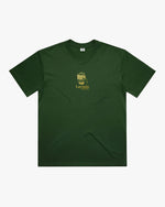 Green t-shirt with a logo and text