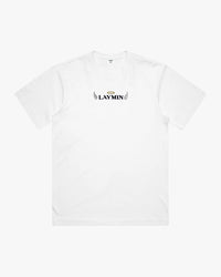 White t-shirt with 'LAYMIN' logo on the chest