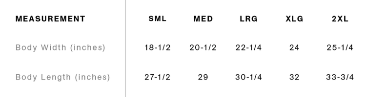 tee size guide