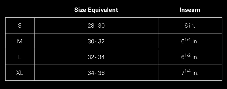 Shorts size chart